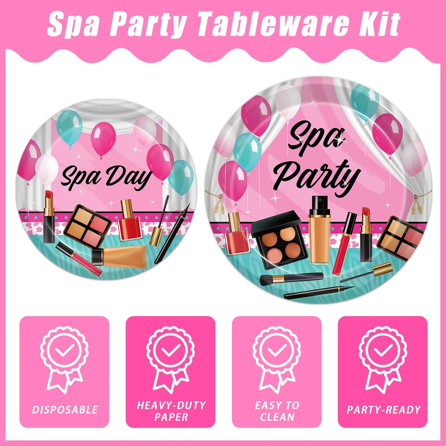 Kepeel 96 Pcs Spa Party Plates And Napkins Set, Spa Day Makeup Party Supplies Decorations For Girls Kids Princess Sweet Pink Mak