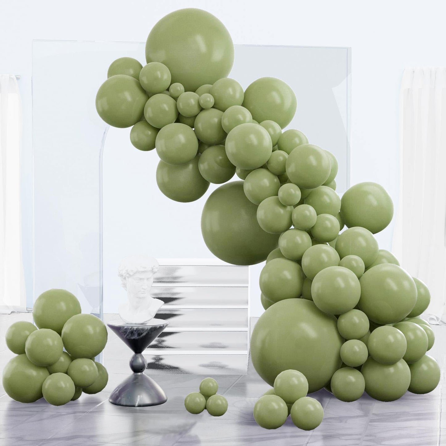 PartyWoo Sage Green Balloons, 85 pcs Rubber Pack - 5" to 18" Matte Green Balloons for Garland or Arch Decorations