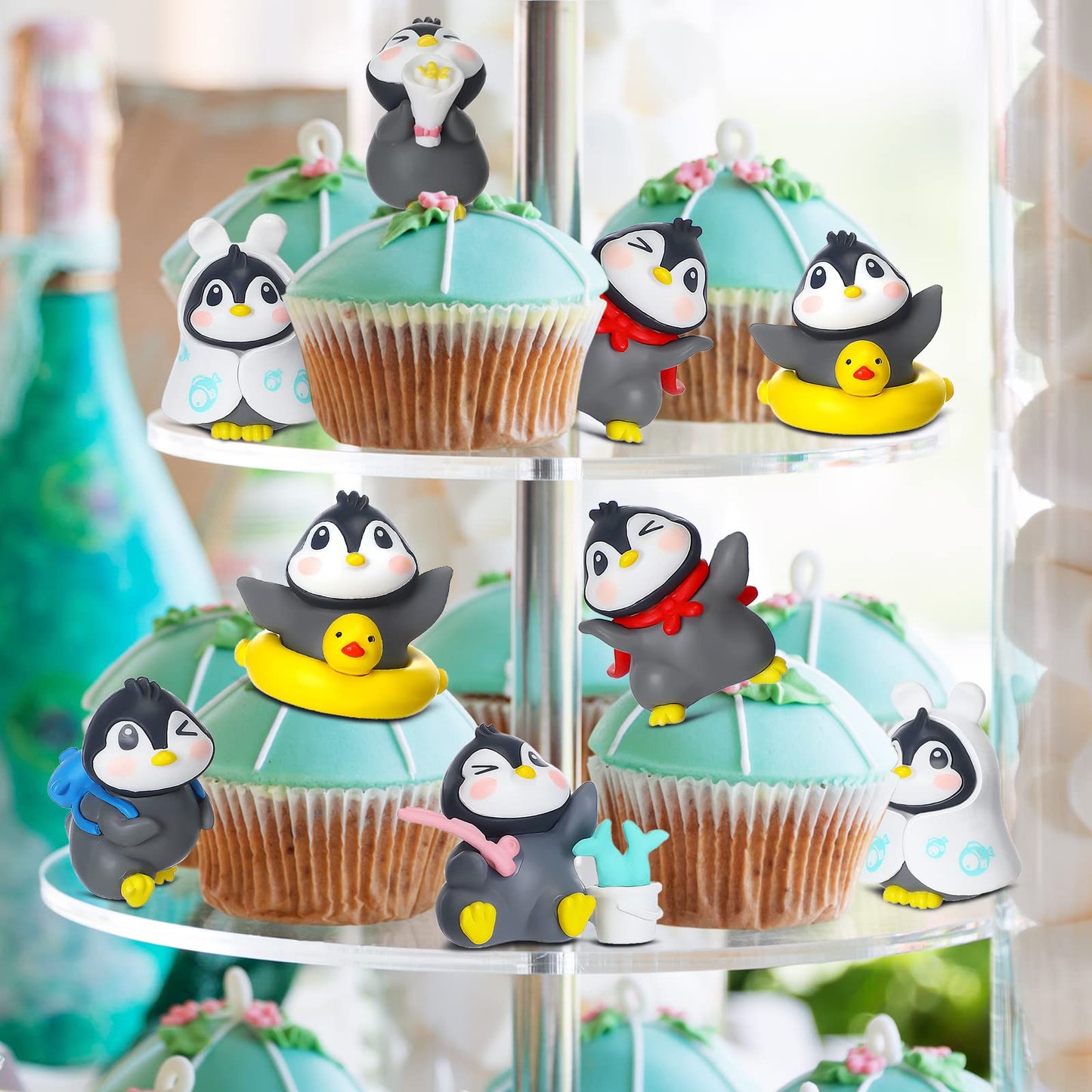 Macarrie 20 Pcs Penguin Figurines Cute Penguin Characters Toys Penguin Figures Cake Toppers Decorations Winter Small Penguin Fig