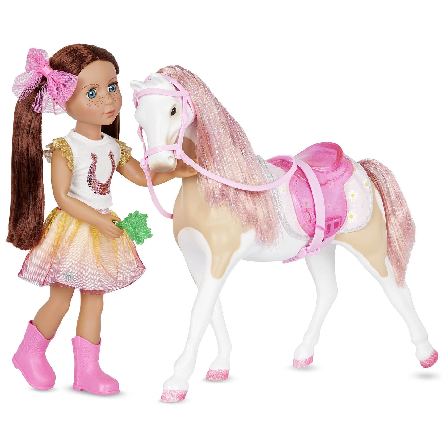 Glitter Girls Bonnie 14-inch Horse - Pink Mane & Tail, Removable Saddle, Floral Blanket, Grooming Accessories - GG58011C1Z