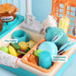 CUTE STONE Play Kitchen Sink Toys with Upgraded Real Faucet, Play Cooking Stove, Cookware Pot and Pan,Play Food, Color Changing