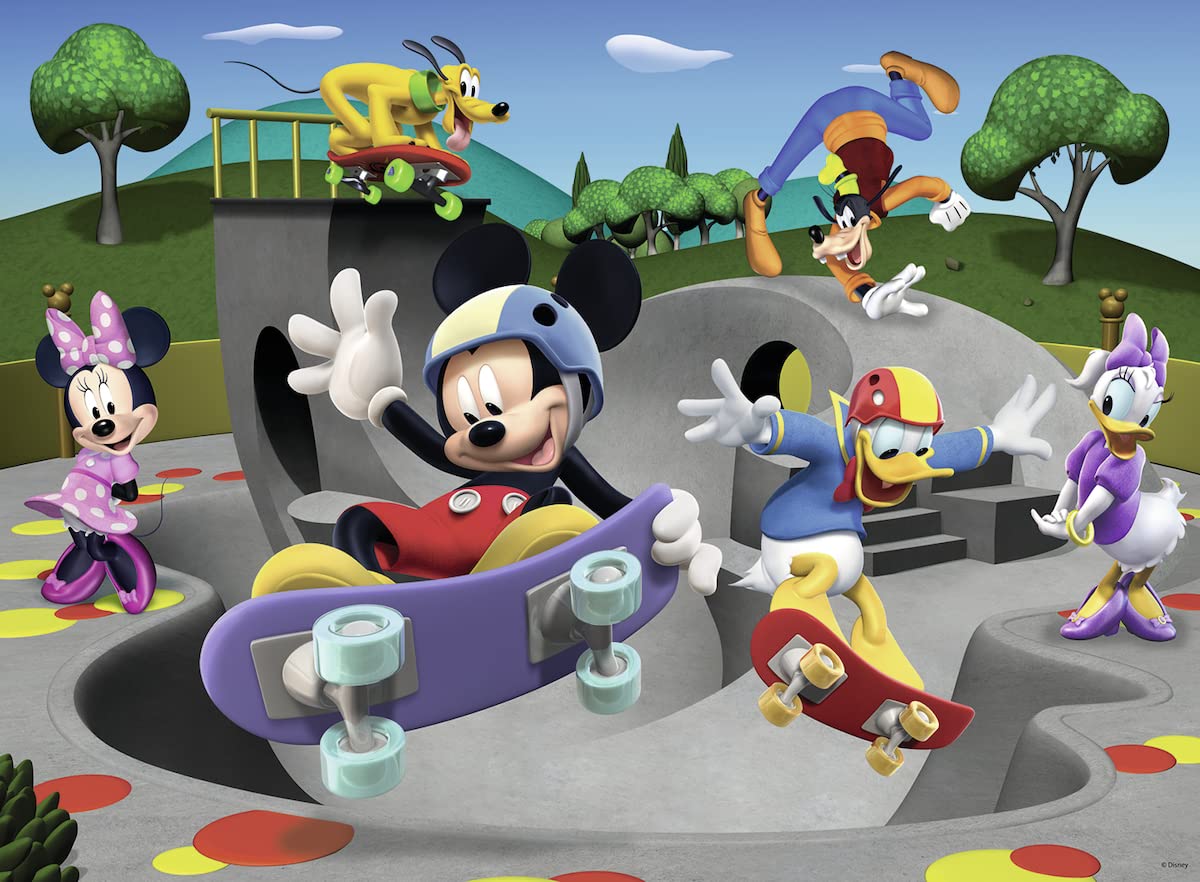 Ravensburger Mickey & Minnie: Skate Park Adventure | 100 Piece Jigsaw Puzzle for Kids | Unique, Well-Fitting Pieces | Fun & Educ