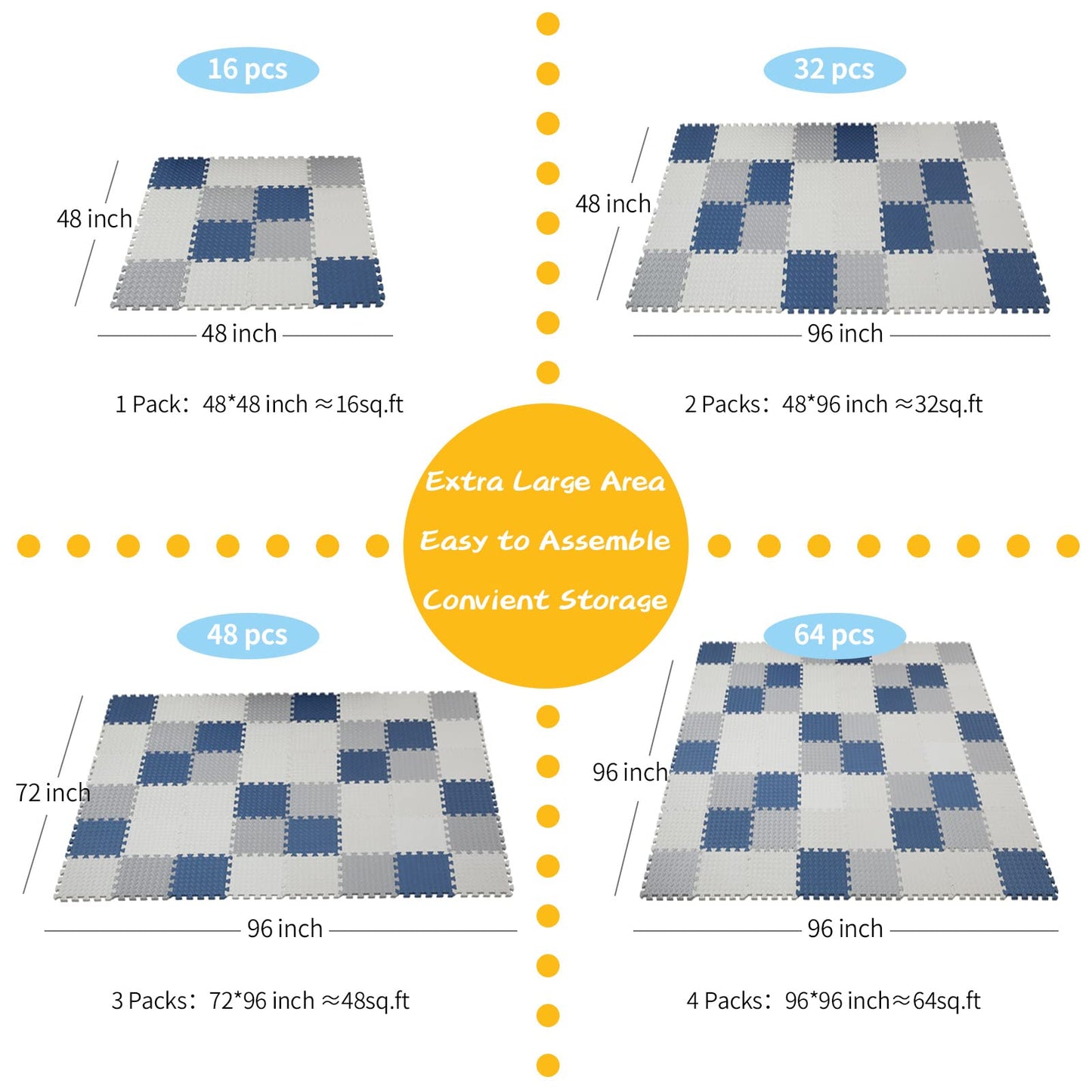 Tamiplay Foam Play Mat For Baby, Eva Non-Toxic Interlocking Floor Mats With Solid Colors, Squares Baby Play Mat, Eva Foam Floor
