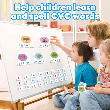 Kasfalci Cvc Word Games,Magnetic Letters & Flash Cards,Phonics Games,Alphabet Learning Toys, Refrigerator Fridge Abc Magnets For