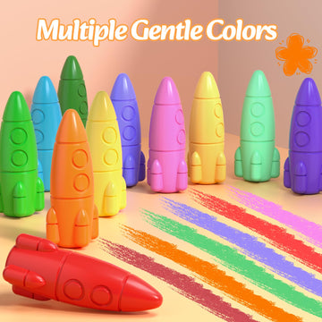 Jupitearth 24 Rocket Crayons, Non Toxic Washable Toddler Crayons, Rocket Crayons With Easy-To-Hold For Toddlers, Crayons For Kid