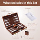 Backgn Sets for mature-themeds - 15 inch Classic Board Games with enhanced Leather Case - Travel Backgn Strategy Game Set for 2 Players - Portable Brown Backgn Set - Gift for Men