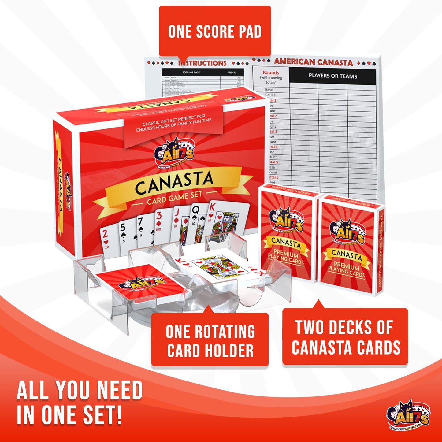 All7s Deluxe Canasta Game Set - Classic Card Game for 2+ Players, Ideal Gift, Nostalgic Fun, Deluxe Edition, Your Mom's Favorite Gift