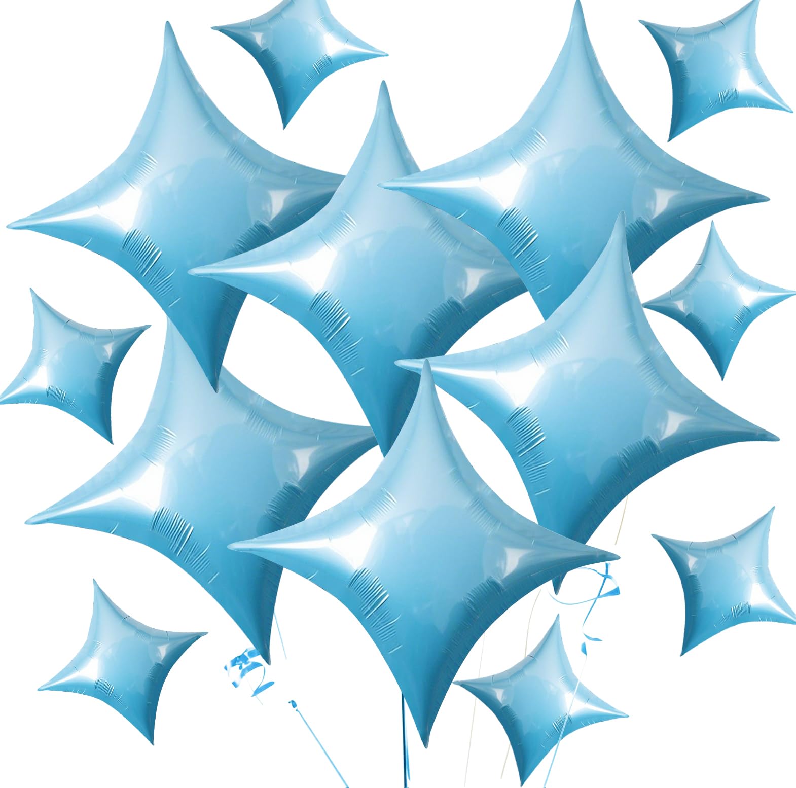 TONIFUL 30Pcs 26In&10In Star Balloons Large Blue Four Pointed Star Shape Foil Balloons Mini Star Mylar Balloons for Birthday Wed