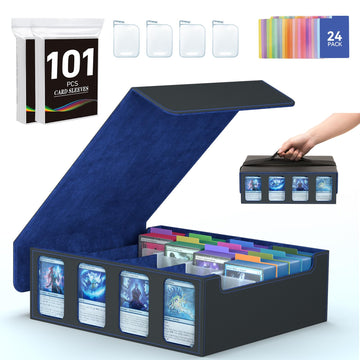 Senvini 4-Row Trading Card Storage Box, Bulk Cards Case For 3200+ Mtg Tcg Magic Playing Game Card Organizer, Commander Deck Box