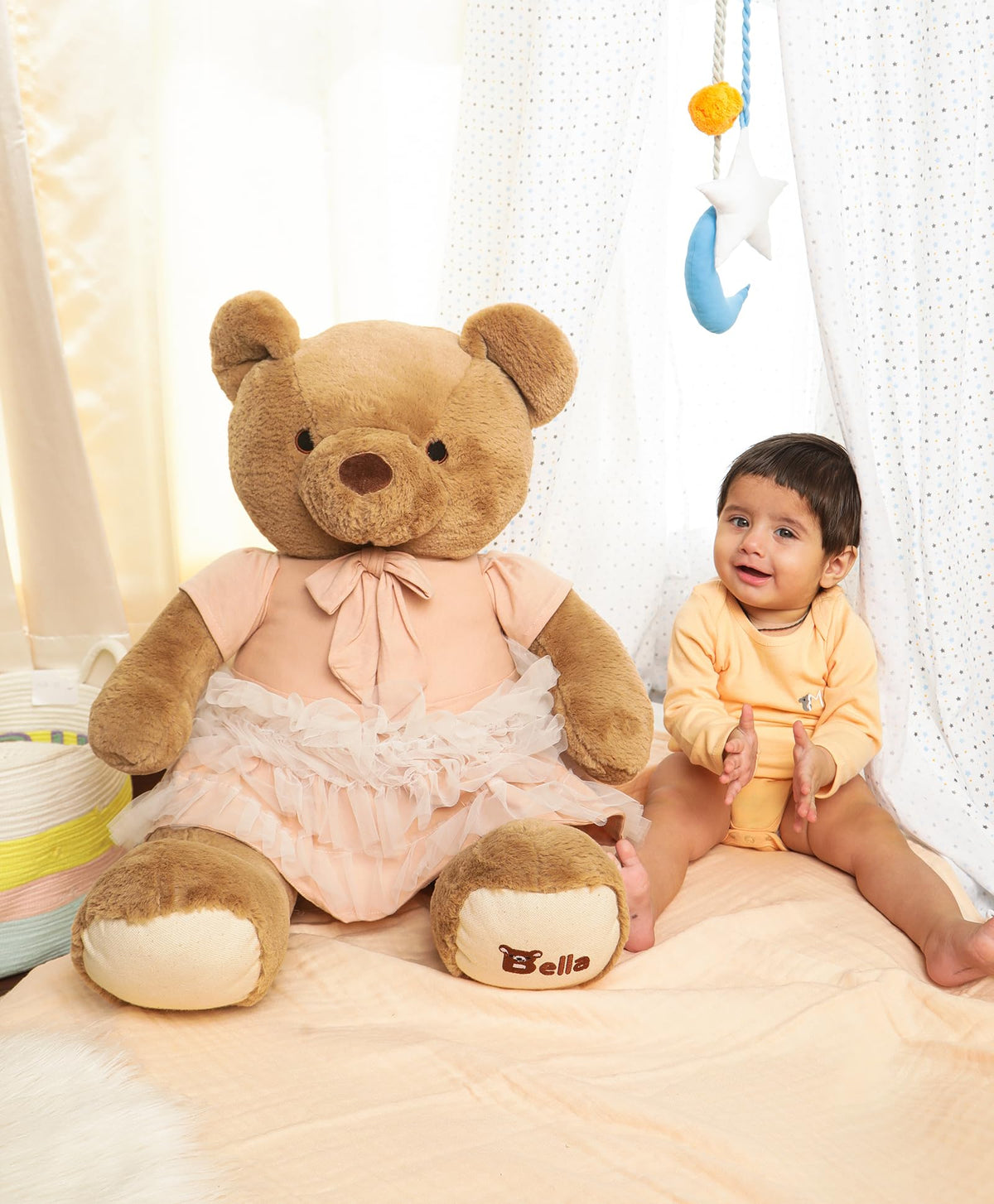 Mi Arcus Plush Teddy Bear Soft Plush Toy in Frock Brown  Length 70 cm