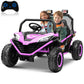 Alinux 24 Volt 10Ah Ride On Car Utv 2 Seater, Kids Electric Car, Metal Frame, Brake&Gas Pedal, Eva Tires, Bluetooth,Purple Pink