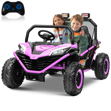 Alinux 24 Volt 10Ah Ride On Car Utv 2 Seater, Kids Electric Car, Metal Frame, Brake&Gas Pedal, Eva Tires, Bluetooth,Purple Pink