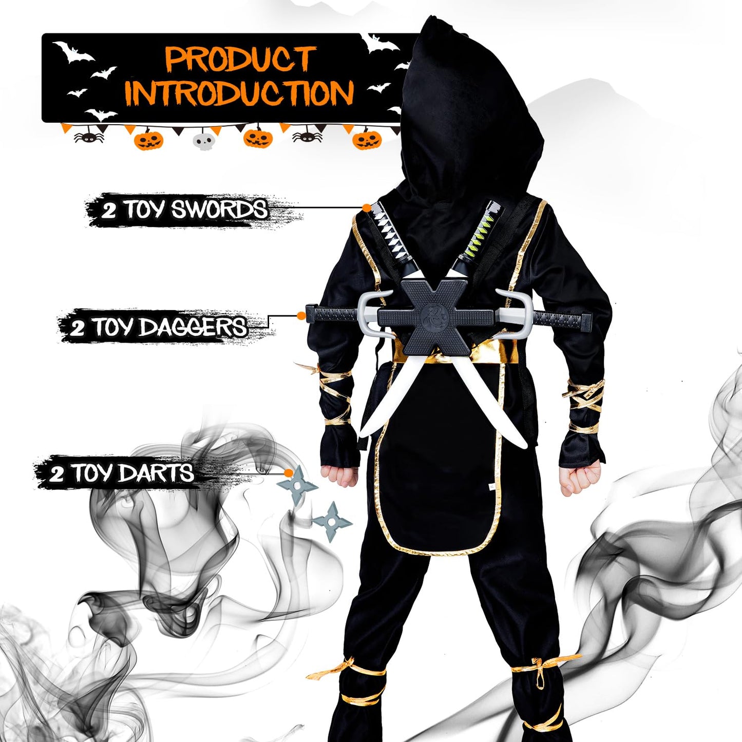 Digi Marker Halloween Ninja Costume For Boys Kids Ninja Dress Up & Pretend Play With Deluxe Ninja Toys