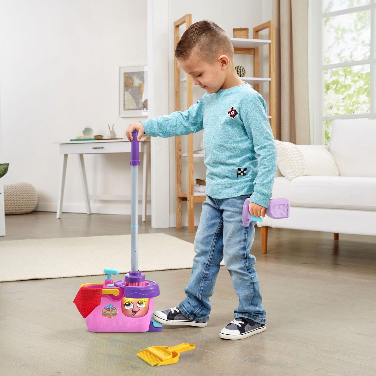 LeapFrog Clean Sweep Caddy - Kids Mop & Broom Set, Pink, Ages 3-5, Plastic, Model 80-615835