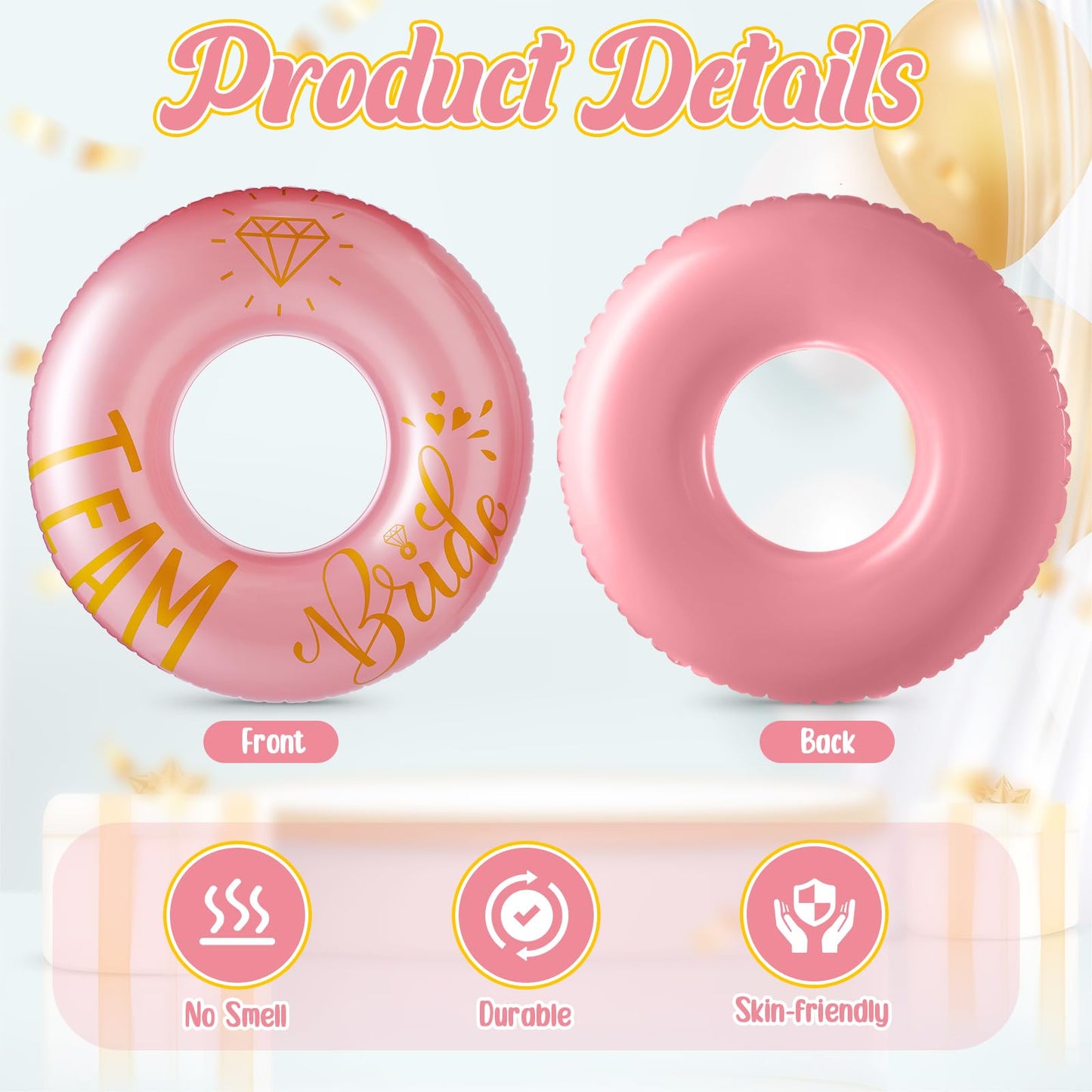 Motionchic 5 Pcs Bride Pool Float Funny Bachelorette Party Decorations Inflatable Pool Tubes for Adults 48'' Team Bridal Pool Fl