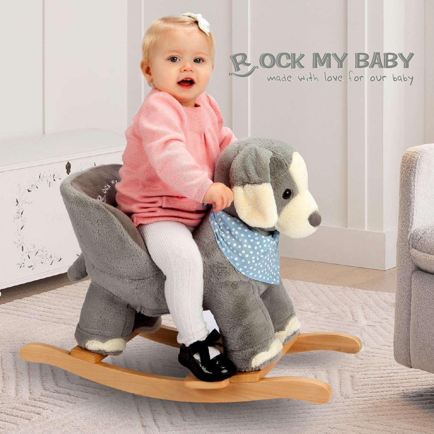 Rocking Horse Puppy, Baby Animal Rocker, Rocking Horse With Seat, Ride On Horse, Plush Rocking Horse With Sweet Music, Wooden Ro