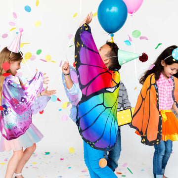 D.Q.Z Fairy Butterfly-Wings Costumes For Girls Dress Up Clothes Rainbow Tutu Mask Headband Role Play Toys For Girl 3-8 Gift (Pur