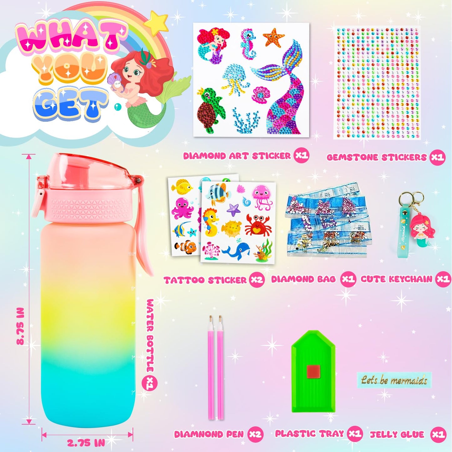 MDCGFOD Decorate Your Own Water Bottle Kits for Girls DIY Water Bottle for Girls Fun Arts and Crafts Gifts Toys Kits for 4-6-8-1