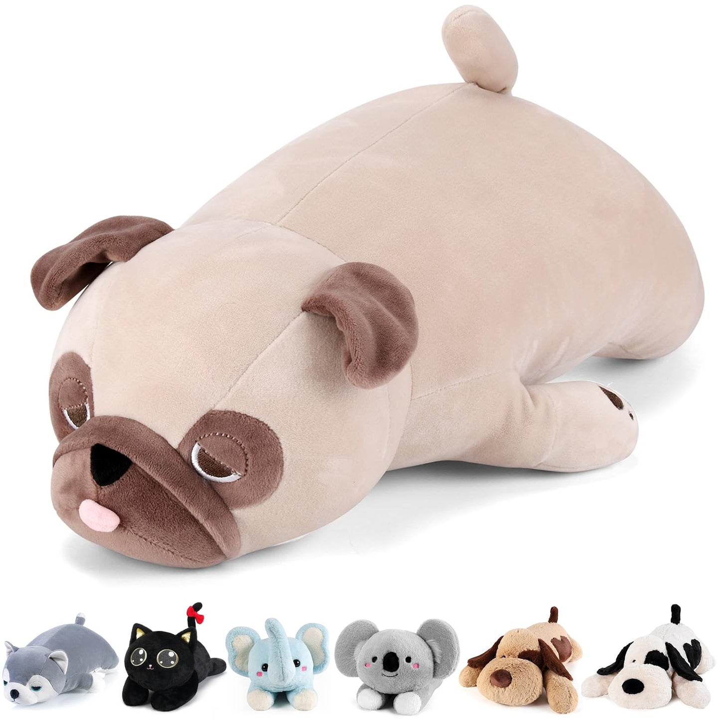 Meowtastic Cute Weighted Stuffed Animals - 31' 5.5 Lbs Weighted Pug Stuffed Animal Bulldog Plush Pillow, Giant Weighted Stuffed Dog Plush Toys Gifts For Kids & Adults (31' 5.5 Lbs, Beige Pug)