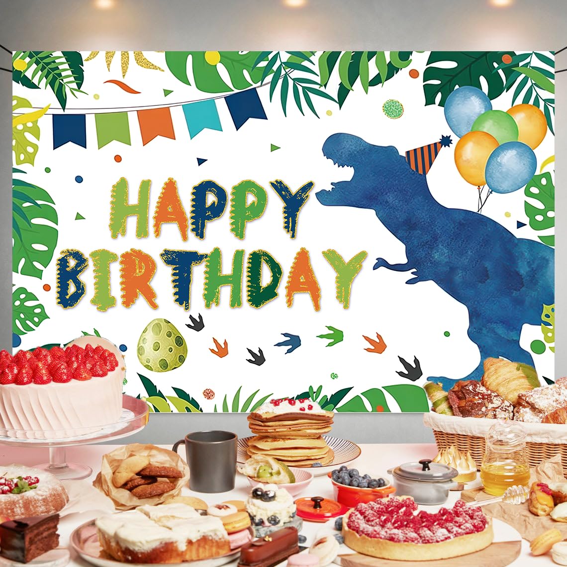 Watercolor Dinosaur Birthday Party Backdrop Dino Happy Birthday Banner T-Rex Photography Background for Boys Party Supplies 70.8