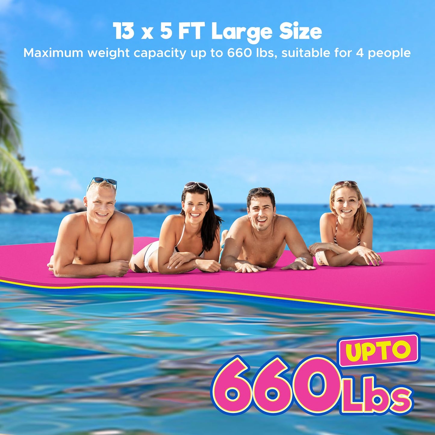 Warmounts Floating Water Mat, 13' X 5' Lily Pad Floating Mat, 3-Layer Tear-Resistant Xpe Foam Water Mat With 2 16.4'' Bungee Tet