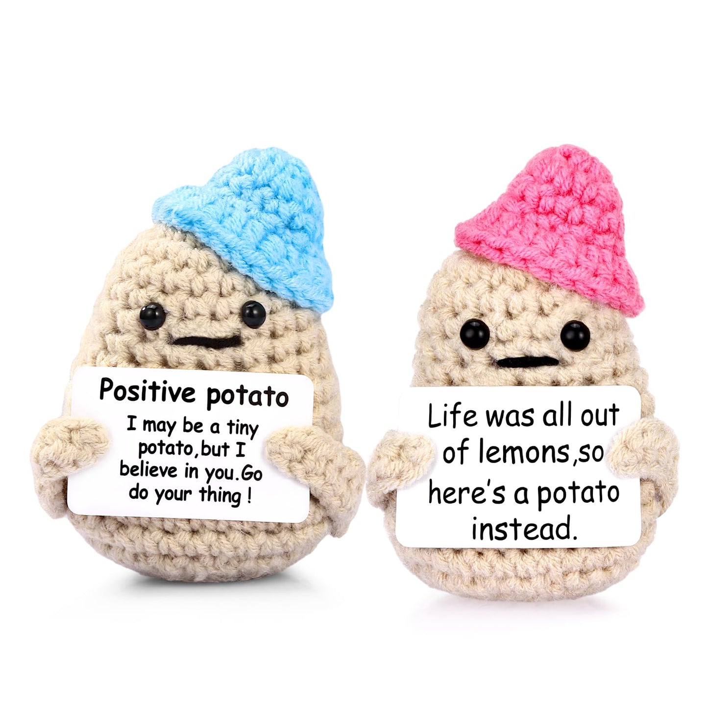Draupnir 2Pcs Positive Potato, 3 Inch Mini Funny Knitted Wool Potato Toy With Positive Card,Cute Creative Positive Life Doll Potato For Birthday Gift Encouragement Decoration Party