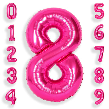 Suwen 40 Inch Hot Pink Large 8 Number Balloons Big Foil Helium Number Balloons 0-9 Jumbo Happy 8Th Mylar Birthday Party Decorati