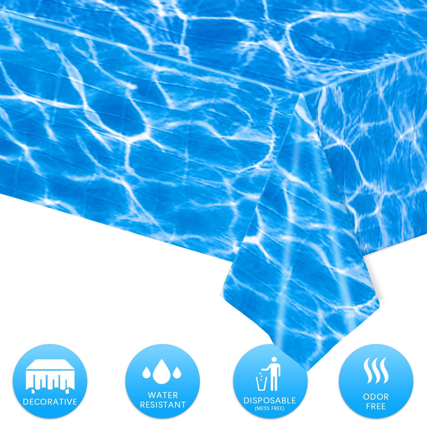 Kesfey 5 Packs Ocean Wave Tablecloth 54 x 108 Inch Water Print Plastic Table Cloth Scratch Resistant Ocean Party Table Covers Wi