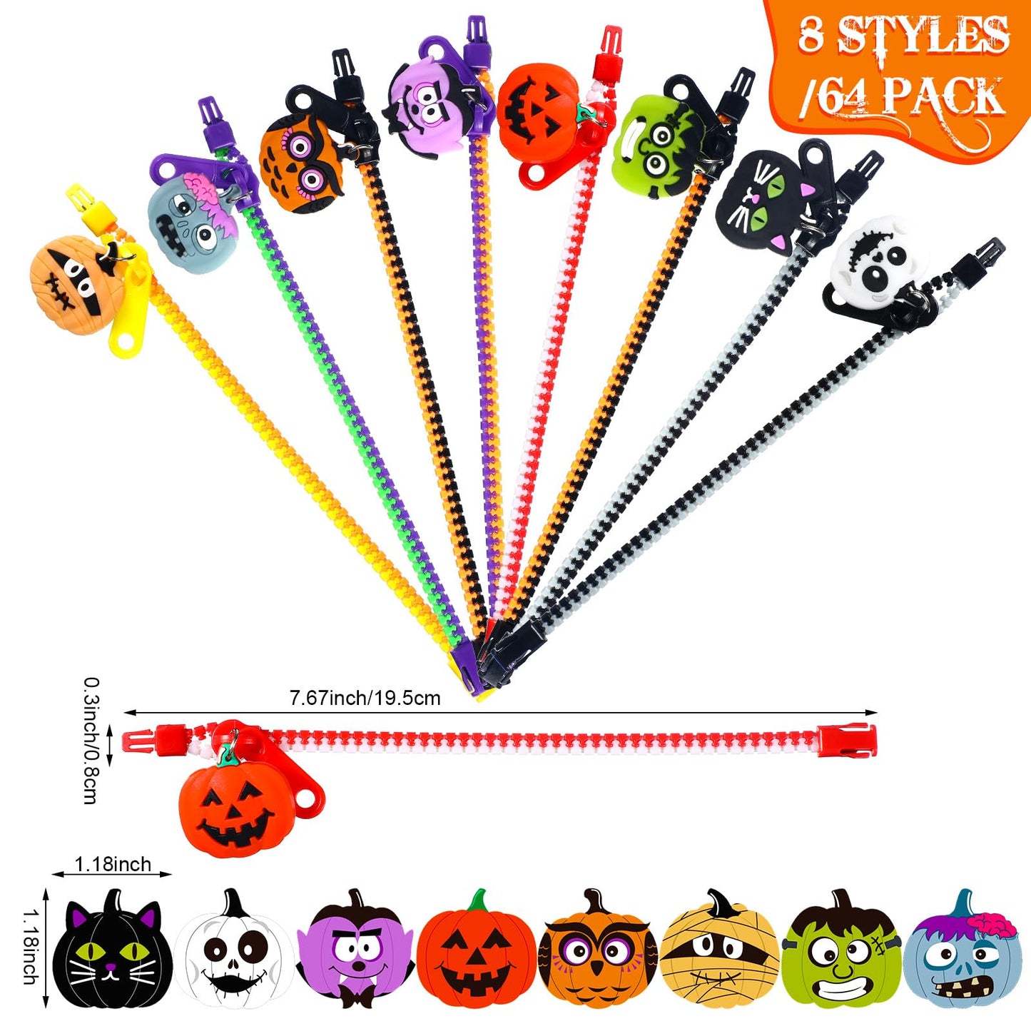 Capoda Halloween Party Favor Zipper Bracelets Bulk Trick or Treat Bracelets Halloween Bracelets Set Halloween Party Favor Wristb