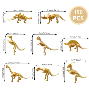 Havagdtm 150Pcs Dinosaur Fossil Skeleton Dinosaur Skeleton Toys Assorted Figures Dino Bones For Birthday Party Science Play Dino Sand Dig Party Favor Decorations 2.5Inch