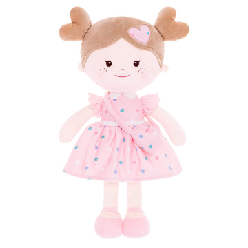 Onetoo First Baby Doll Plush Rag Doll Soft Baby Doll Girls Sleeping Cuddle Buddy Doll Wear Pink Dress 14'