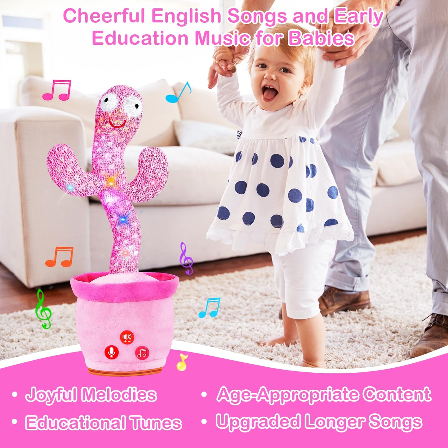 Rechargeable Dancing Talking Cactus Toy  Interactive Cactus Baby Toy Mimicking Singing  Educational Baby Toys w/ 51 limited availability English Songs for Babies  Baby Girl Toys Gifts  Stocking Stuffers for Kids