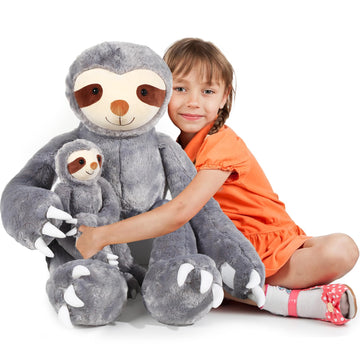 Libima 2 Pcs Large Sloth Stuffed Animal Plush 40In Mommy Stuffed Sloth Plush With 18In Babies Sloth Toys For Children Happy New