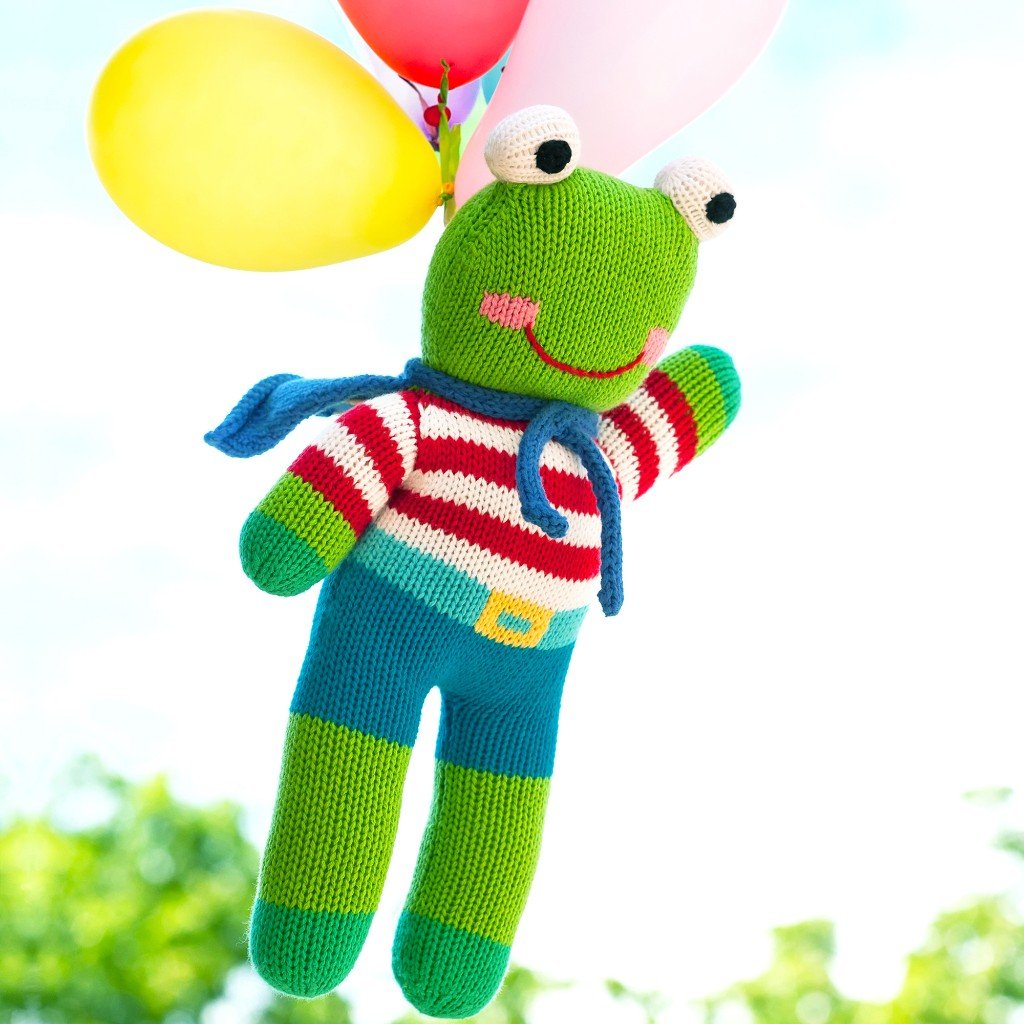 Zubels Baby Freddy The Frog Hand-Knit Plush Toy, All-Natural Fibers, Eco-Friendly, 24-Inch