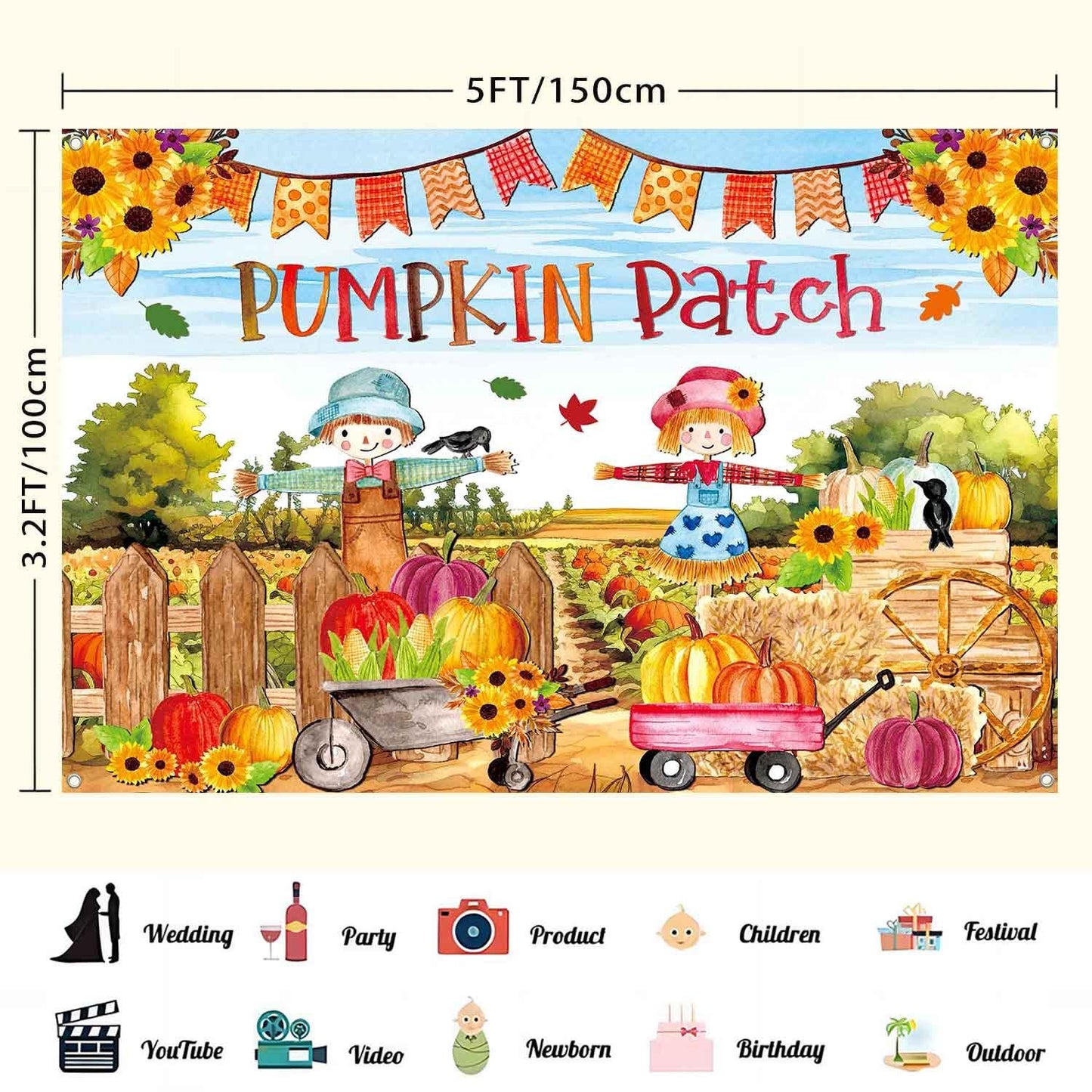 LDWLYW Fall Pumpkin Patch Backdrop Banner Fall Thanksgiving Party Decorations Large Autumn Harvest Farm Pumpkin Photography Back
