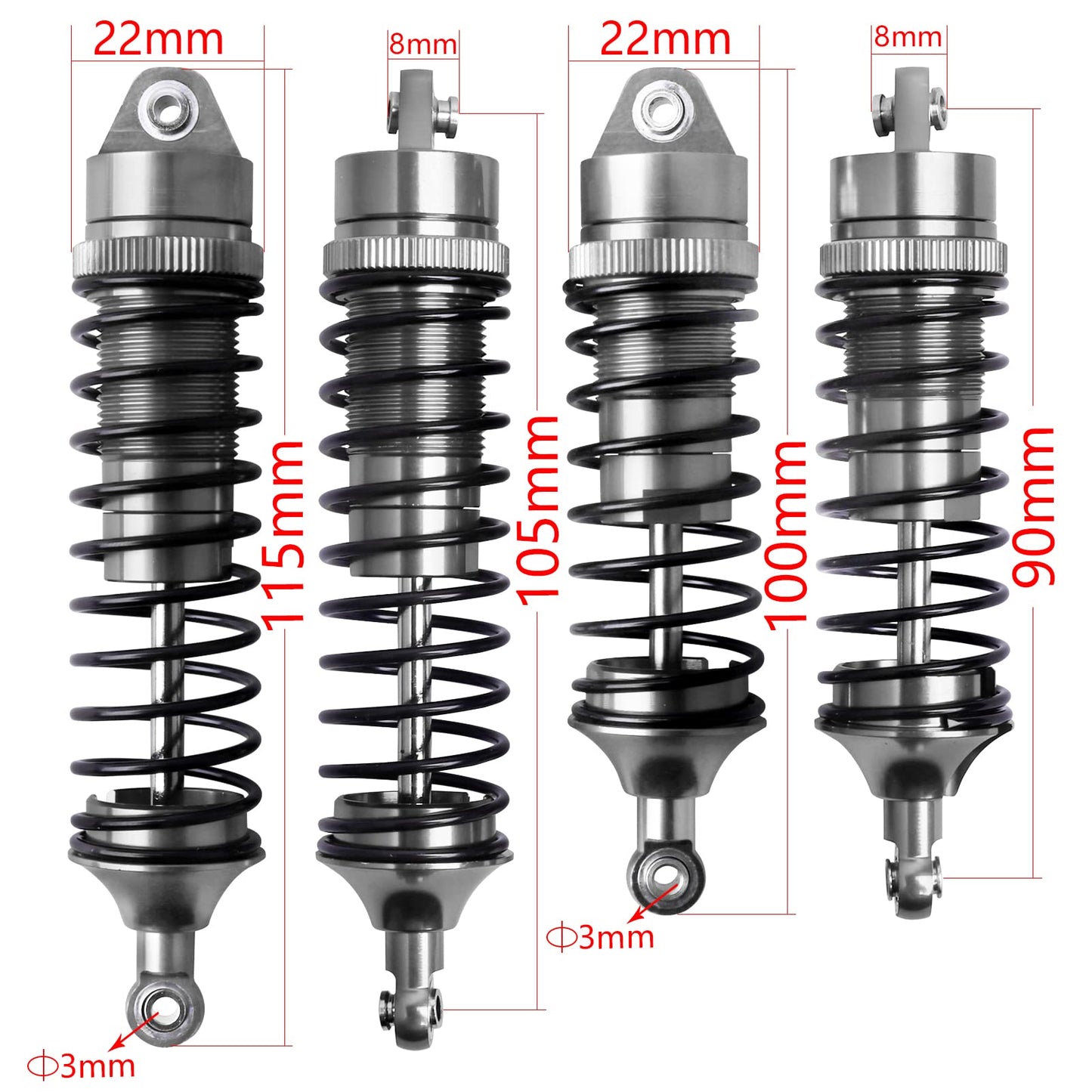 AllinRC 4Pcs All Metal Aluminum Front & Rear RC Shocks for 1/10 RC Truck Traxxas Slash Rustler Stampede Hoss 4X4 Replace 5862 37