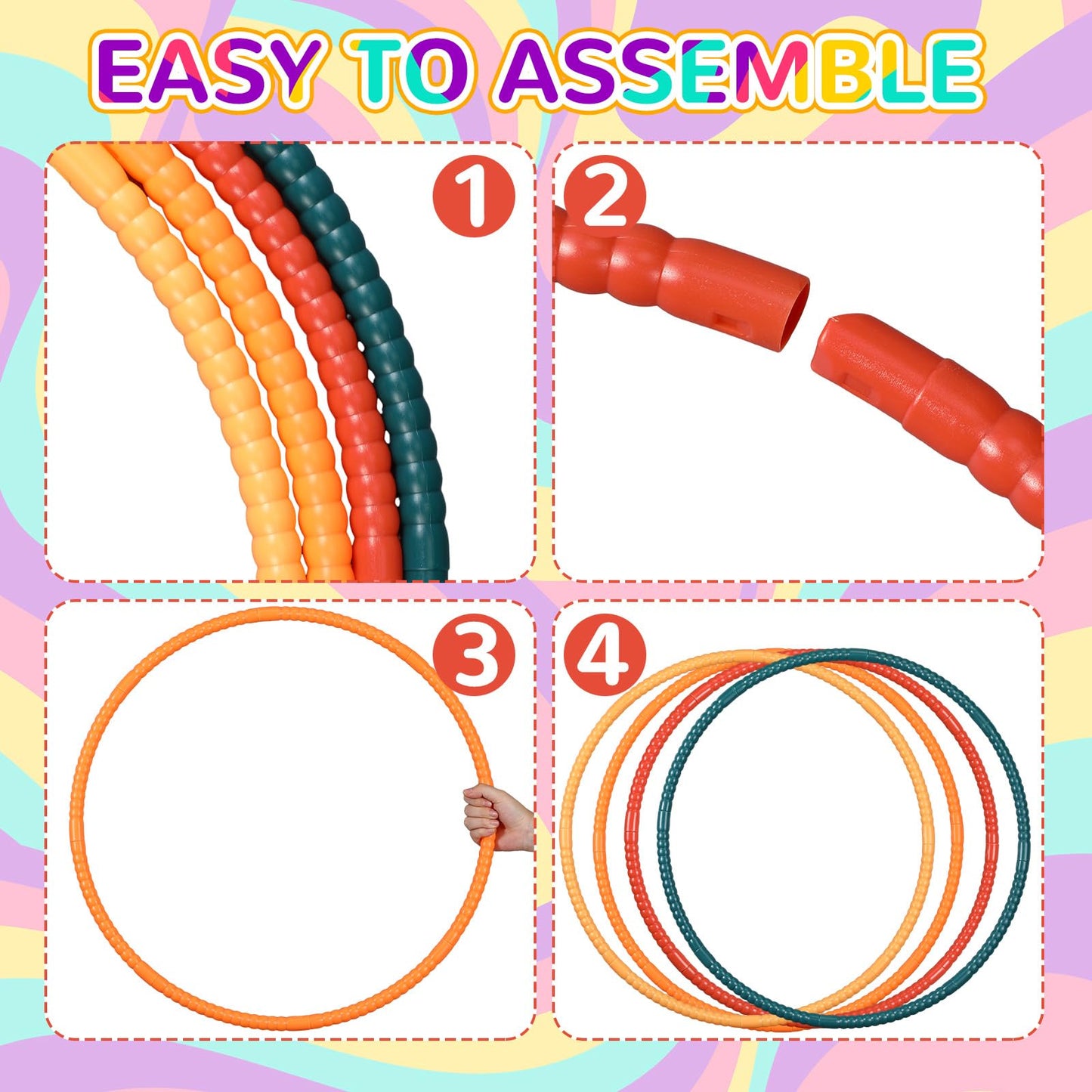 Syhood 12 Pcs Toy Color Hoop Plastic Detachable Adjustable Hoop Light Weight Exercise Fitness Equipment Toy Waist Ring for mature-themed Party  3 Sizes (Yellow Green)