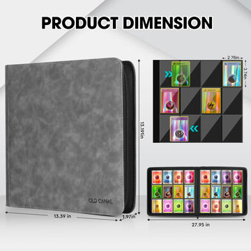 Old Canal Trading Card Binder  12 Pocket Card Album Folder Hold Up to 720 Cards  enhanced and Durable Zipper Binder  Cards Holder Album for MTG  TCG  Baseball Cards  Football Cards  Game Cards (Gray)