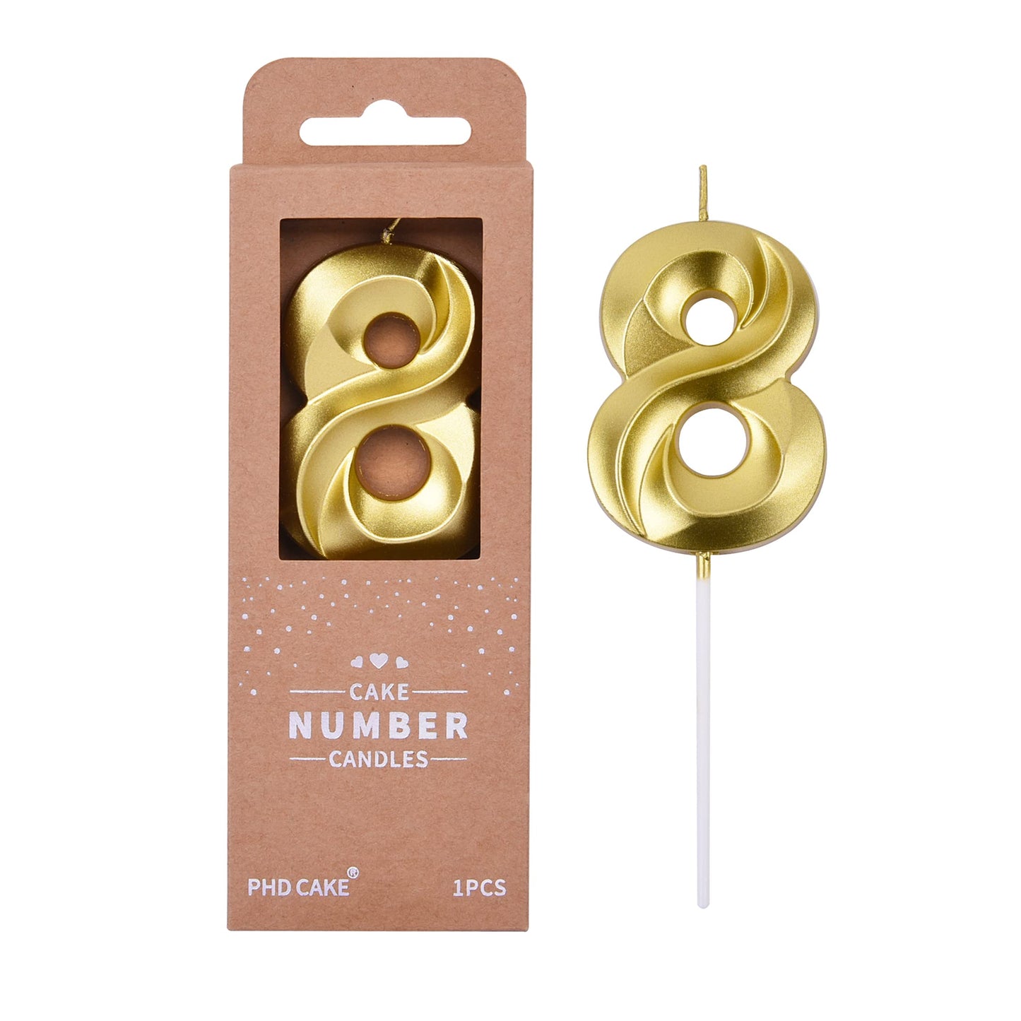 PHD CAKE 2.76 Inch Diamond Gold 8 Number Birthday Candles, Gold Number Candles, Cake Number Candles, Party Celebration