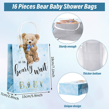 Tinlade 48 Pcs Bear Baby Shower Bags Bear Paper Gift Bags With Handles We Can Bearly Wait Baby Shower Party Favors Decorations For Birthday Party Wedding Games Prizes
