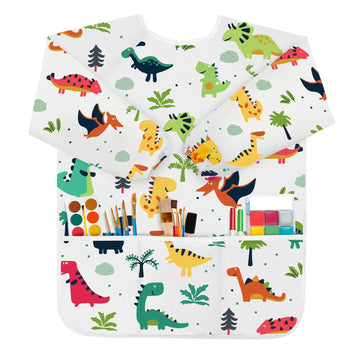 Bassion Smocks For Kids, Toddler Art Smock Artist Painting Aprons Waterproof Long Sleeve With 3 Pockets For Age 2-6 Years