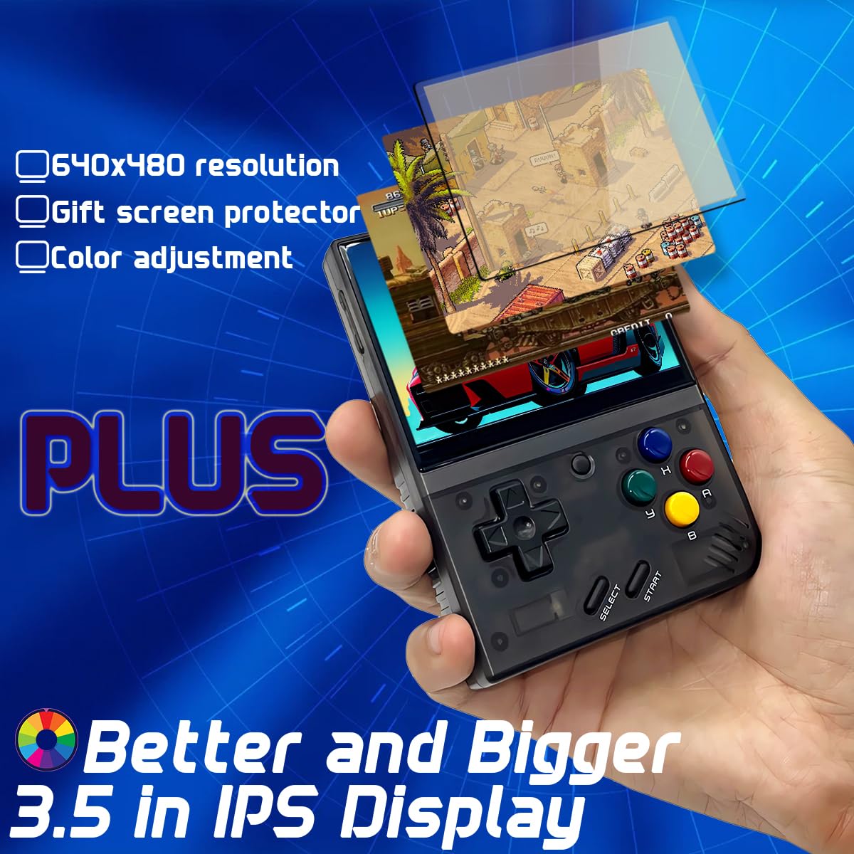 FINGEREVO Miyoo Mini Plus Handheld Game Console 3.5-inch 640 * 480 IPS Screen 3000mAh Miyoo-mini+ with Portable Case Transparent Black