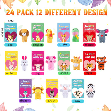Chivao 72 Pieces Valentines Day Card With Finger Puppet Valentines Day Gifts For Kids Plush Animal Finger Puppet Classroom Excha