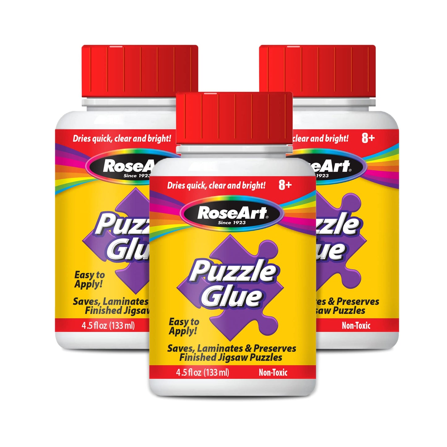 RoseArt Jigsaw Puzzle Glue 3-Pack, Clear, 4.5 oz, Model 9316, Ideal for Paper Puzzles