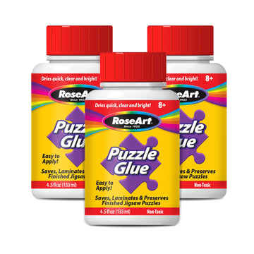 RoseArt Jigsaw Puzzle Glue 3-Pack, Clear, 4.5 oz, Model 9316, Ideal for Paper Puzzles