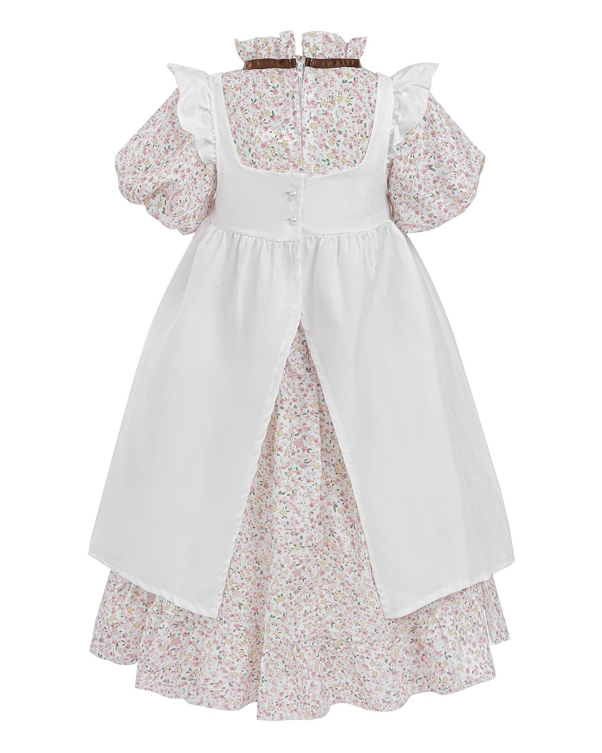 Ltakk Pioneer Dress Girls Colonial Costume Prairie Pilgrim Girl Dresses With Pinafore And Bonnet, Pink Floral, Small