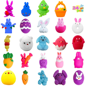 Jdsty 24Pcs Easter Mochi Squishy Toys Stress Relief Squishies For Kids Boys Girls Toddlers Easter Basket Stuffers Egg Fillers Gi