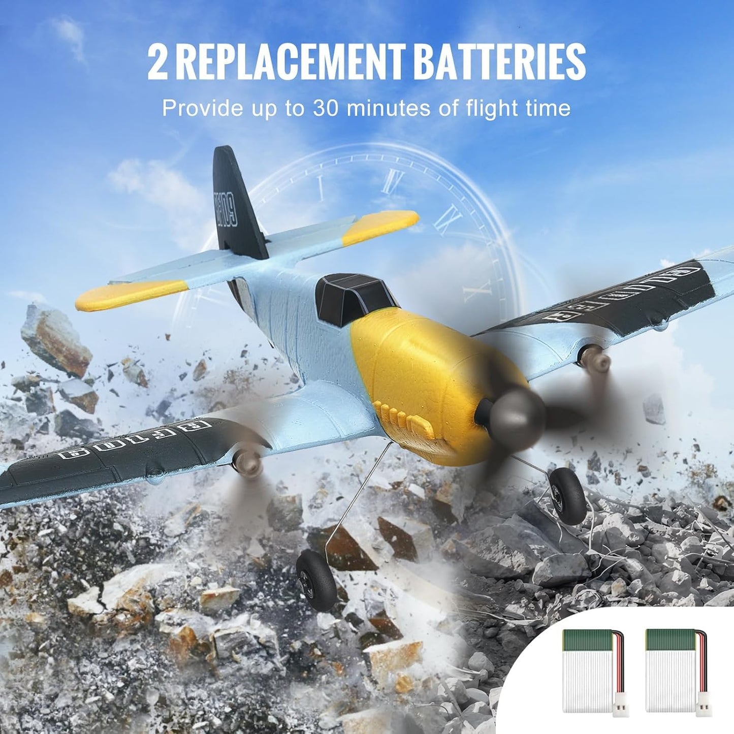 Vevor Rc Plane, 2.4Ghz 3 Channel Rc Airplane With 6-Axis Gyro Stabilizer&2 Batteries, Ready To Fly Bf-109 Fighter Aircraft Plane
