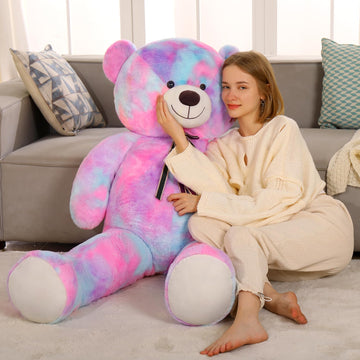 Tezituor Big Teddy Bear 5 Feet,Giant Teddy Bear Stuffed Animal 59 Inches,Human Size Teddy Bear For Girlfriend,Boyfriend,Rainbow Purple Teddy Bear For Valentines Day,Christmas,Birthday