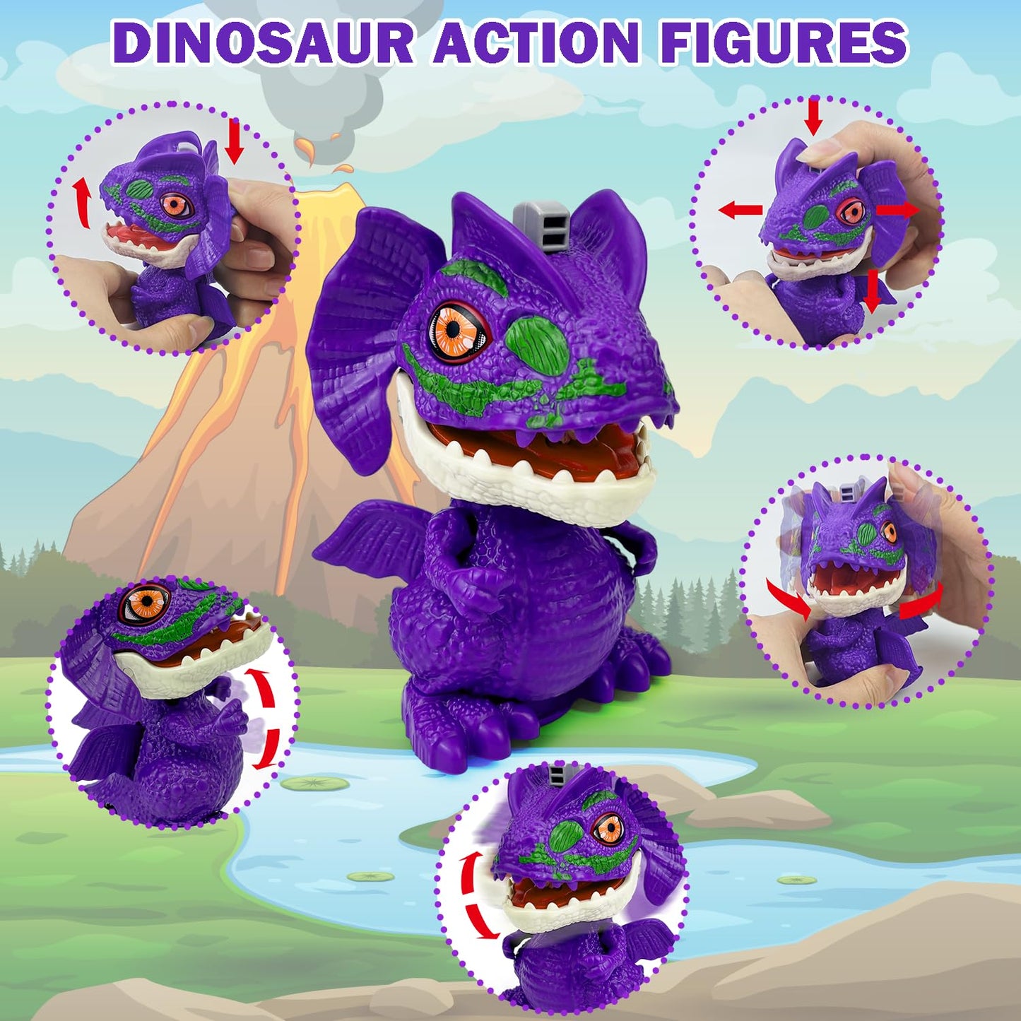 Birthday Toys Gifts for 3 5 6 7 8 Years Old Toddler Boys Girls, 4 Pack Wind up Spin & Flap Dinosaur Toys - 360 Rotating Dino Fig